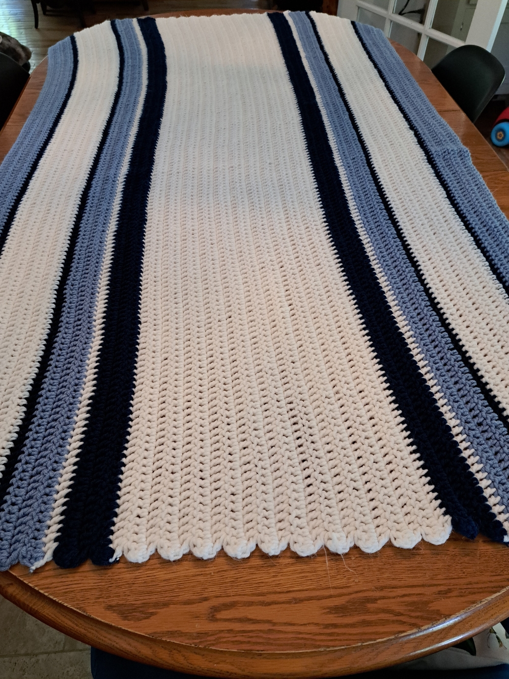 Handmade Crochet Stripe Throw Blanket in Cream and Blues